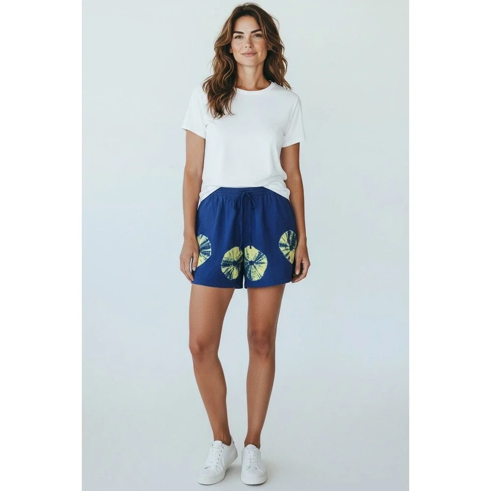 Elan Blue Tie‎ Dye Print Drawstring Waist Beach, Cozy Shorts Women's Size M